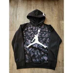 NIKE AIR JORDAN Jumpman Youth Black Printed Hoodie Pockets Size 12/13 *EUC*